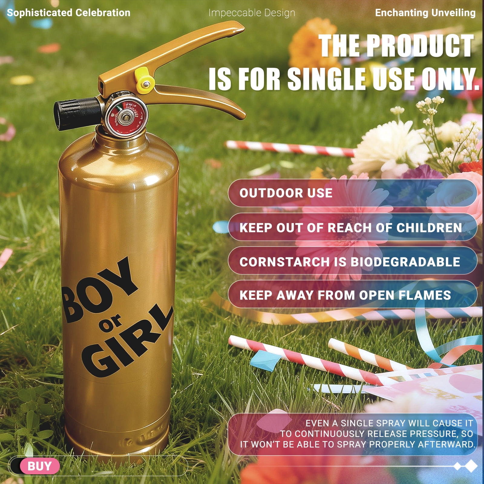 Previvo Unisex Gender Reveal Powder Sprayer, Fire Extinguisher Style Party Prop, Pink (Girl), 650 g