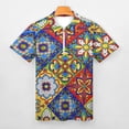 thumbnail image 3 of Mexican Talavera Ceramic Tile Pattern Men Zipper T-shirt Summer Casual Short Sleeve T-shirt Top, 3 of 7