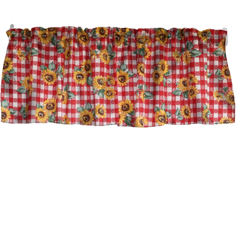 Cotton Window Valance Floral Print 58 Inch Wide Sunflower Tavern Check