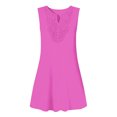 thumbnail image 5 of Wovilon Women's Sleeveless Crew Neck Shift Mini Dress with Crochet Lace Front, Relaxed Loose Fit A-Line Silhouette, Lightweight Breathable Stretchy Polyester Blend Solid Color, 5 of 5