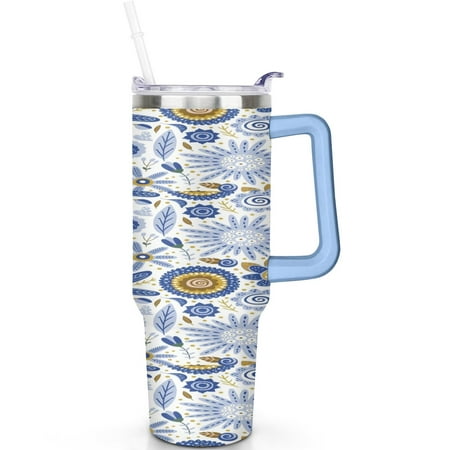 

Bohemia 40oz Tumbler with Flip Straw Lid and Handle Vacuum Insulated Stainless Steel Leak Proof Travel Mug Gift for Men Women Him Her
