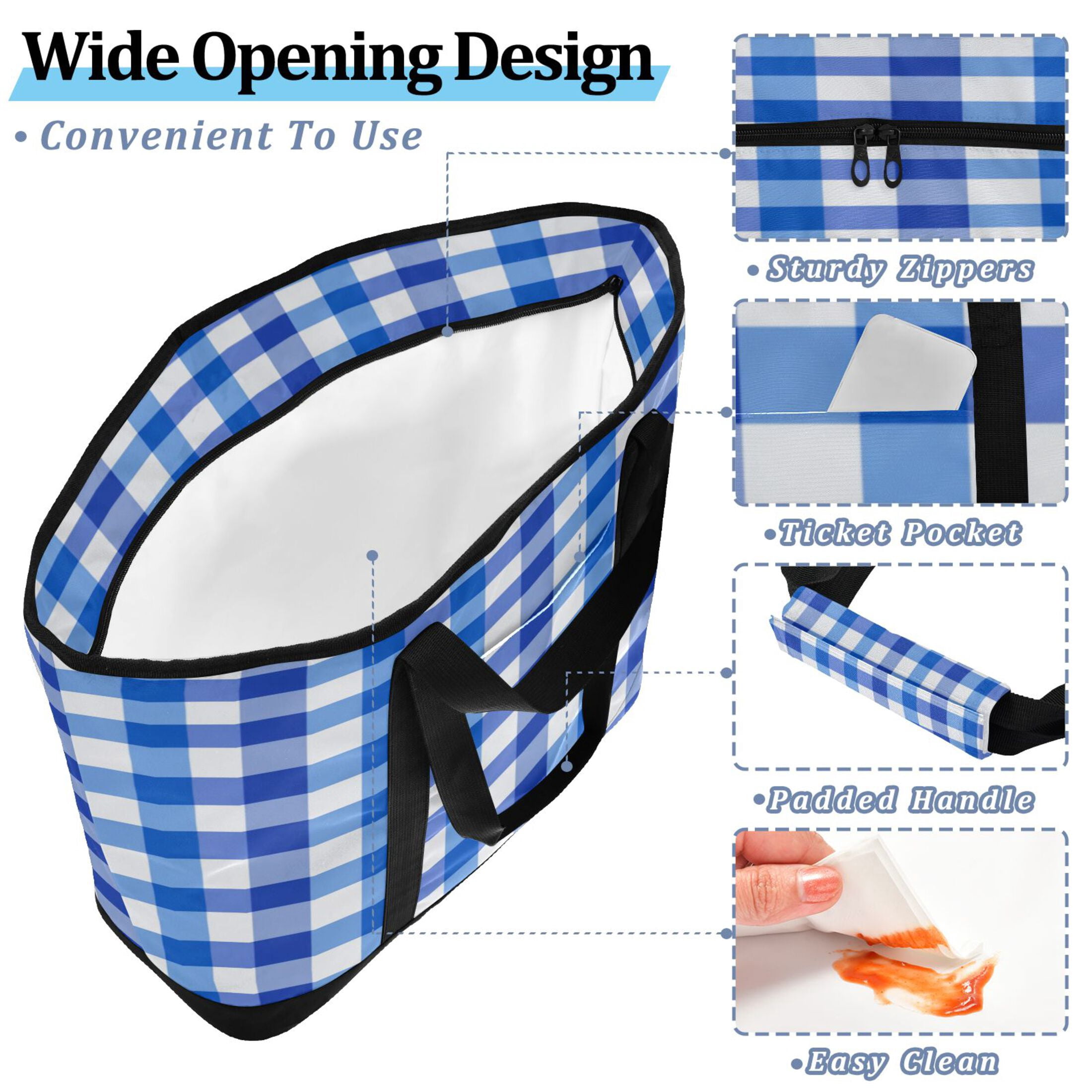Extra-Large Wide Opening Design Capacity Hand-Held Ice Pack Thickened Insulation Layer For Long-Lasting Cold Retention For Outdoor Shopping Picnics And Camping Blue-purple Stripes