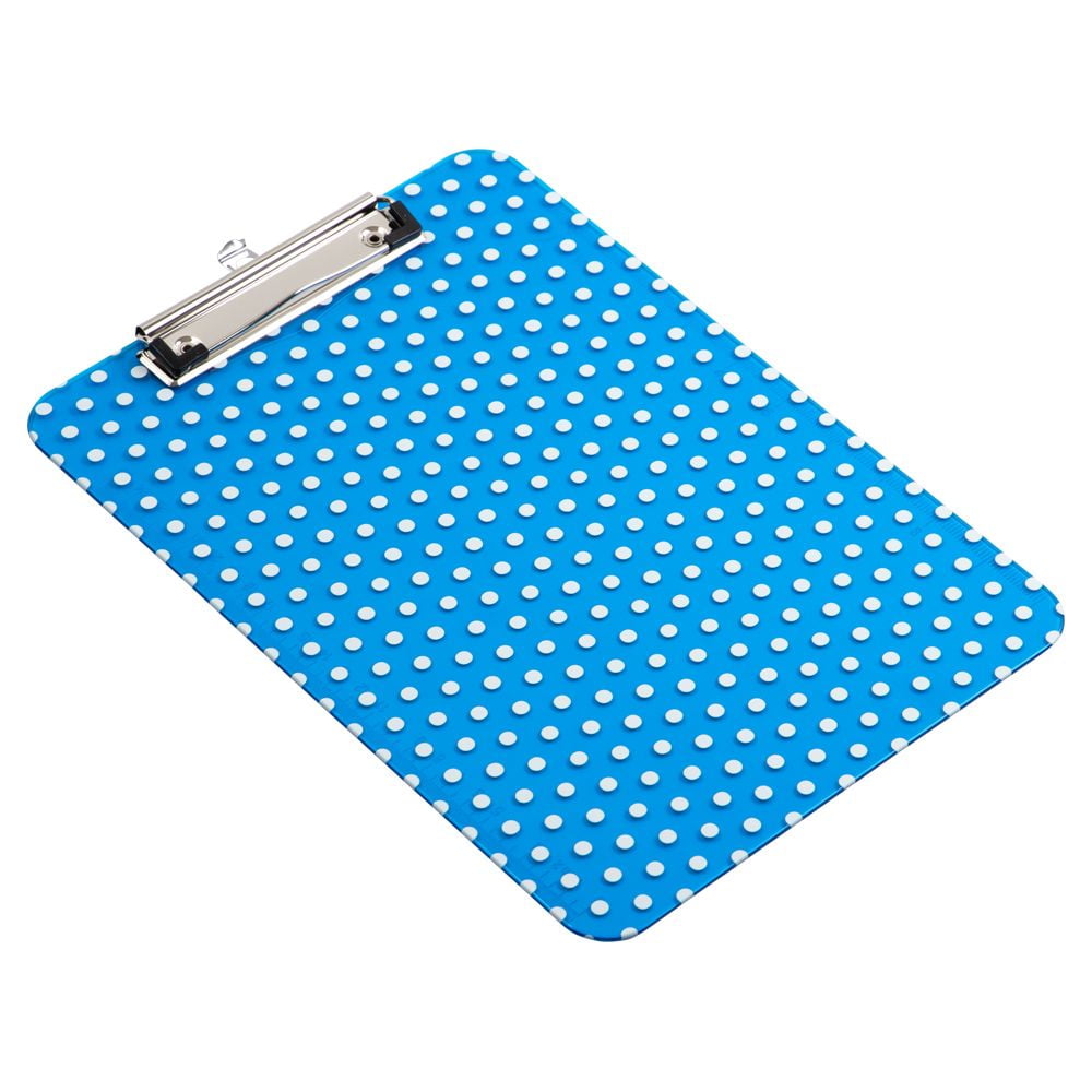 JAM Paper Plastic Clipboard, 9 x 12.5, Blue Polka Dot, 1/Pack