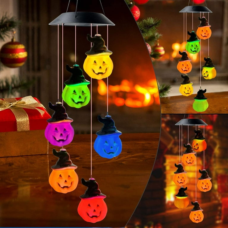 Rush Wind Chime, Solar Wind Chime, Interesting Gifts, Halloween Decoration,  Pumpkin Decorative Lights Color Changing Solar Powered Pumpkin Decor S546 