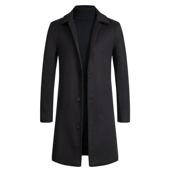 New Mens Korean Casual Coats Jacket Men'S Trench Coat Casual Single Solid Button Long Over Turn-Down Collar Long Woollen Pocket Over Streetwear Jacket