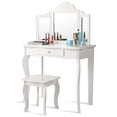 thumbnail image 1 of Patiojoy Wooden Vanity Table with Triple Folding Mirror & Stool for Kids, 1 of 7