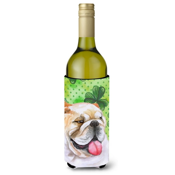 Carolines Treasures BB9813LITERK English Bulldog St Patricks Wine Bottle Beverge Insulator Hugger  Wine Bottle