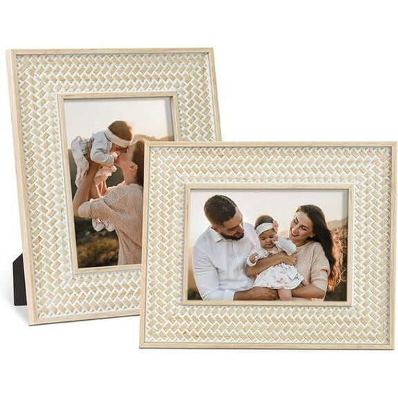 Picture Frames 5x7 Family Picture Frame 2 Pack, Bohemian Rattan D r Farmhouse Style Carved Wood Frames for Wall Mount or TableTop Display Birthday Christmas Gifts