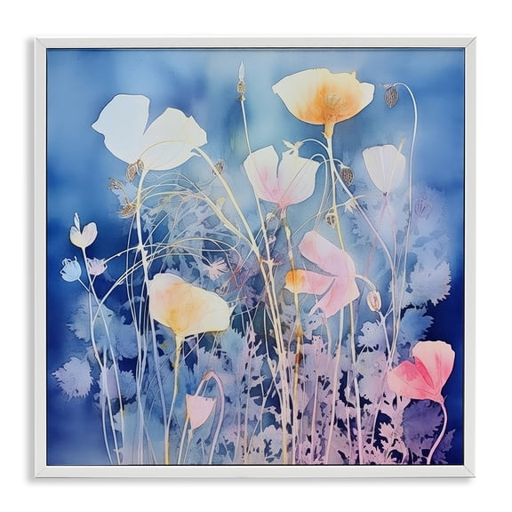 Stupell Industries Bohemian Tranquil Blue Florals White Framed Giclee Art, 12 x 12, by Irena Orlov