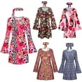 thumbnail image 2 of Bramtres Midi Dresses,Hawaiian Dresses,70s 60s Hippie Skirt Headband Set 70s Costume Halloween Women Costume Girl,Long Sleeve Dress,Casual Dresses,Womens Dresses,Pink Dress,XXL, 2 of 3