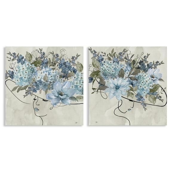 Stupell Industries Female Figure Floral Hat People Painting Wrapped Canvas Art Print Wall Art, 17 x 17, Set of 2