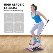 Wesfital  Steppers for Exercise + Free Non-slip Mat, Mini Stair Stepper with  Resistance Bands(Pink)