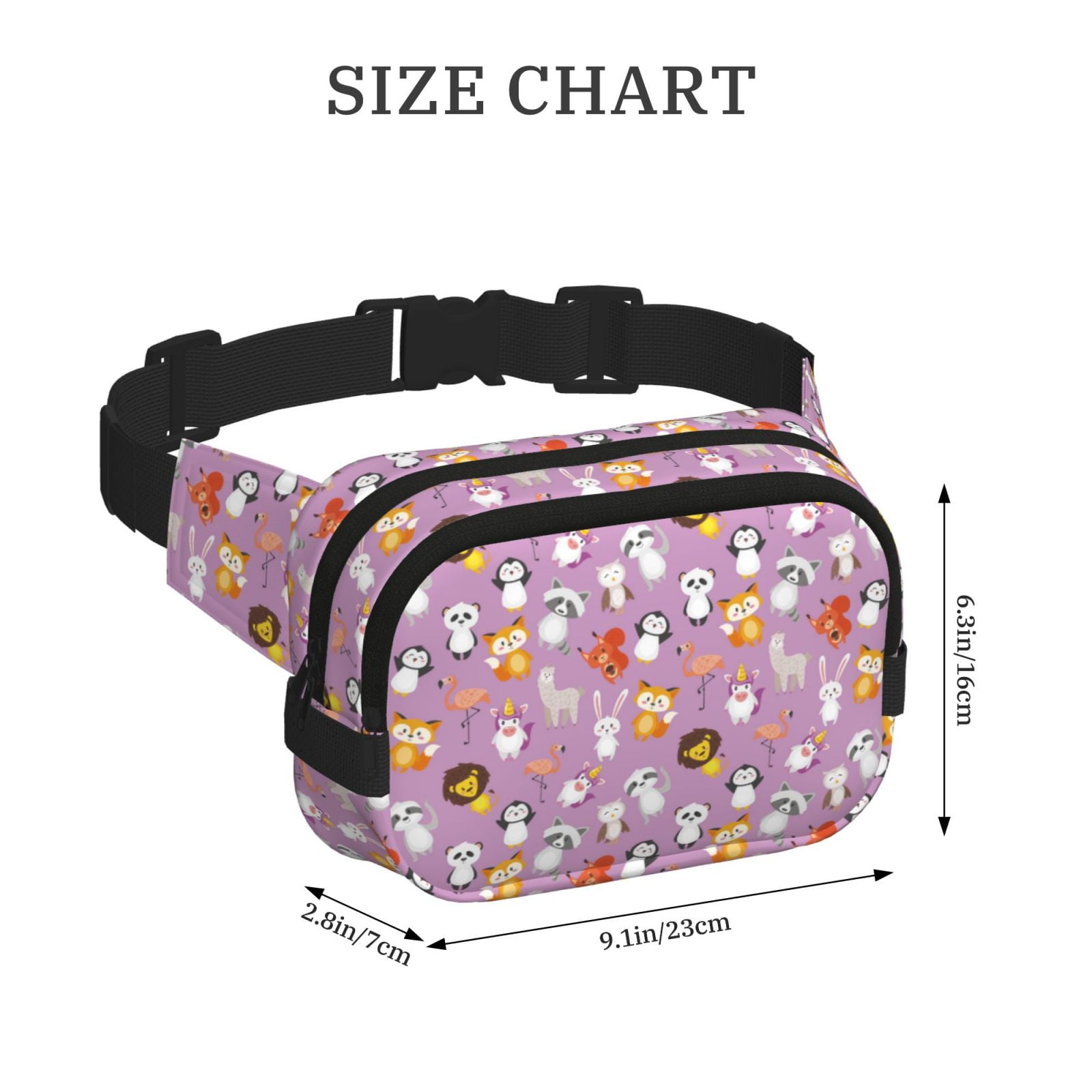 Picia Lovely Animals Print Square Double-Layer Waist Bag Mini Adjustable Waist Belt Bag Exercise Running Travel Hiking