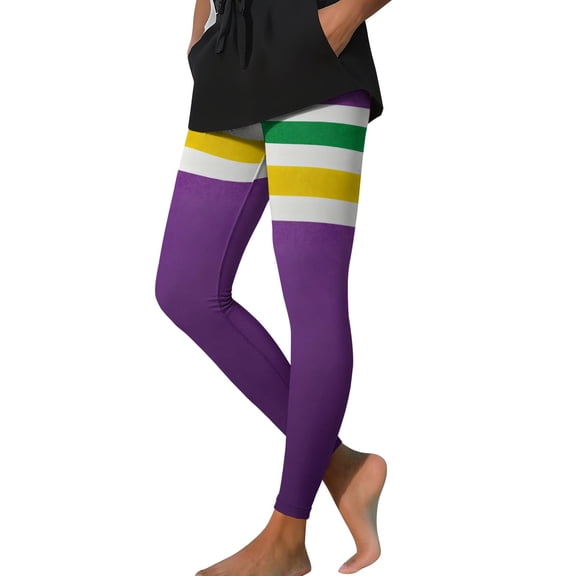 Vekome Womens Leggings Plus Size Mardi Gras High Waisted Yoga Pants Seamless Striped Lightweight Running Tights Multicolor L