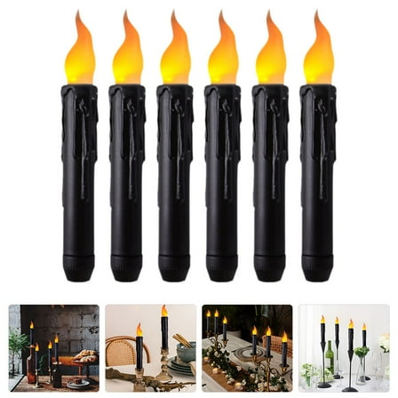 Milisten Black LED Flickering Taper Candles, Set of 6 Battery Operated Flameless Decorative Candles