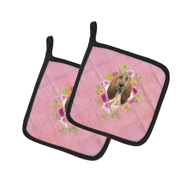 ""Caroline'S Treasures Ck4259Pthd Bloodhound Flores Rosas Par De Agarraderas Multicolor""