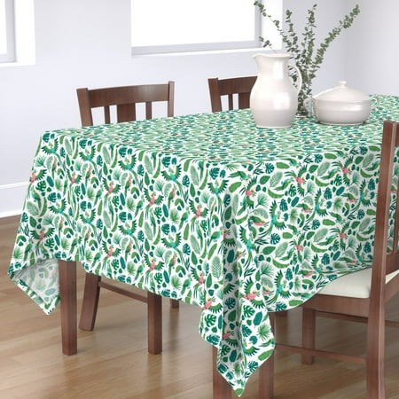 

Cotton Sateen Tablecloth 70 Square - Jungle Medium Scale Parrot Bird Tropic Palm Leaf Summer Animals Air Cartoon Nature Botany Print Custom Table Linens by Spoonflower