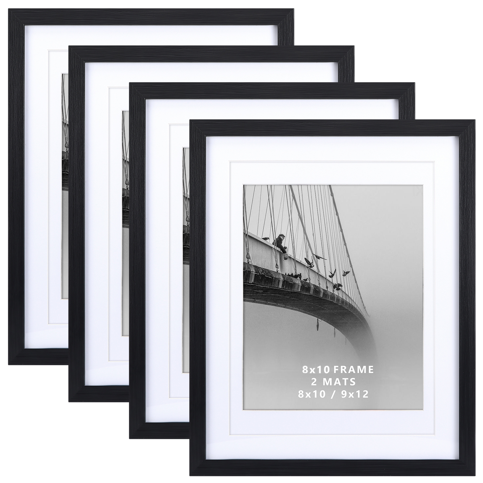 8x10 Picture Frame Set of 4, Black Photo Frames for Wall Mount and
