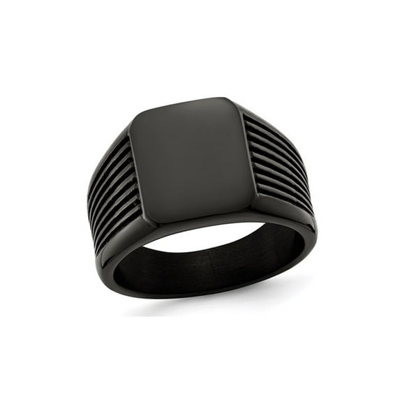 Gem & Harmony Mens Black Plated Polished Stainless Steel Signet Ring for Men