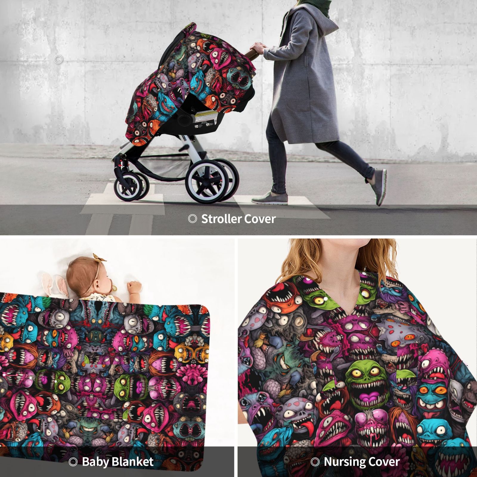 Car Seat Cover Baby - Monstrous Cartoon Characters Breathable Infant Car Seat Cover for Baby Carseat, Lightweight Comfort Baby Essentials Must Haves Newborn Stuff for Girl Boy