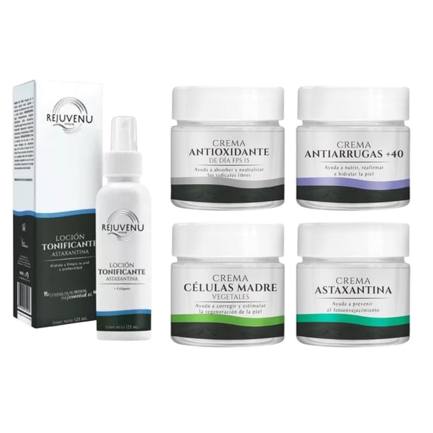 Rejuvenu kit facial con loción crema hidratante antiarrugas y células madre
