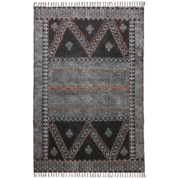 Casavani Black Multi Area Rug Indian Handmade Bedroom Carpets Yoga Mat 5x5 Feet