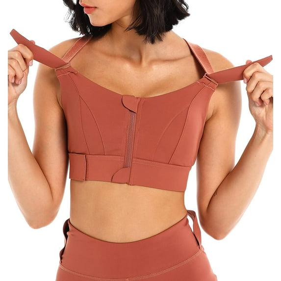Womens Front Zip High Impact Sports Bra, Full Adjustable Straps Buttery Soft Workout Marathon Tops