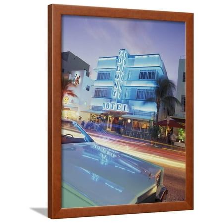 Colony Hotel and Classic Car, South Beach, Art Deco Architecture, Miami, Florida, Usa Framed Print Wall Art By Robin