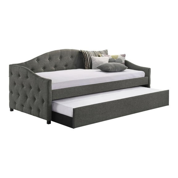 Pemberly Row Modern Fabric Upholstered Twin Daybed with Trundle in Gray