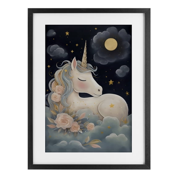Stupell Industries Eclectic Unicorn Surrounded By Clouds Black Framed Print Under Glass, 14 x 20, by Creative Studio