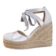 thumbnail image 4 of Rokment Platform Extra Wedge High Heels Dressy Shoes for Women Bride Wedding Beach Patchwork Closed Toe Espadrilles Chunky Heeled Strappy Dress Sandals Summer Fall Silver Size 7, 4 of 5