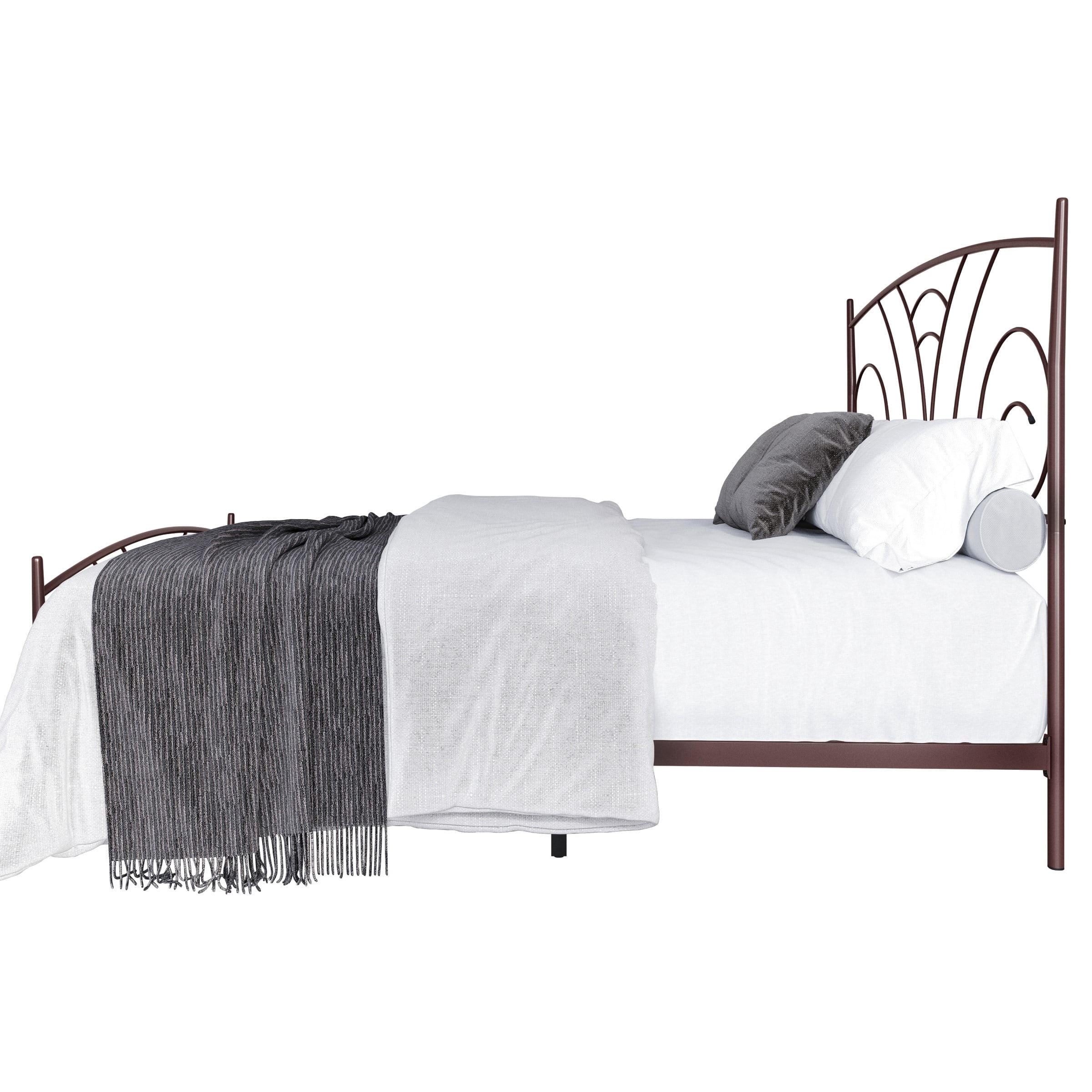 Home Design Essex Full Metal Bed Frame with Wavy Strip Design & Sturdy Metal Construction, Brown, Easy Assembly