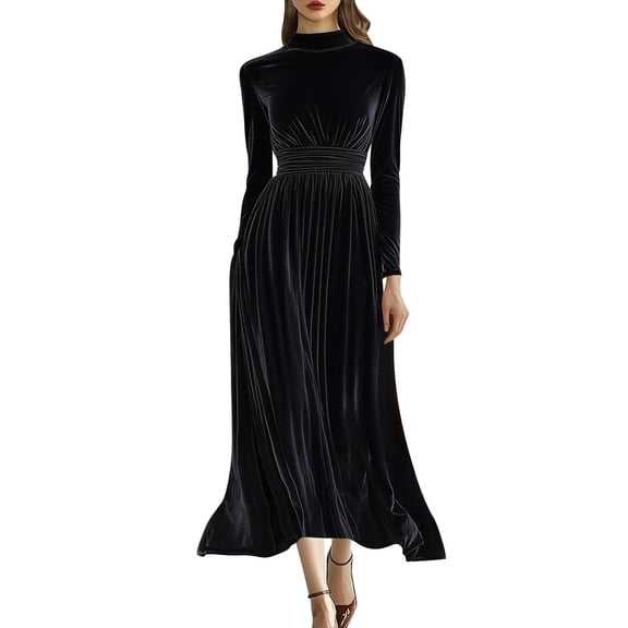 MELDVDIB Dresses for Women Velvet Turtleneck Long Sleeve Slim Spring Fall Long Dress Fashion Casual Solid Color Outfits