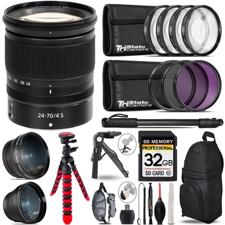 Nikon NIKKOR Z 24-70mm f/4 S Lens - 3 Lens Kit + Tripod + Backpack - 32GB Accessory Bundle