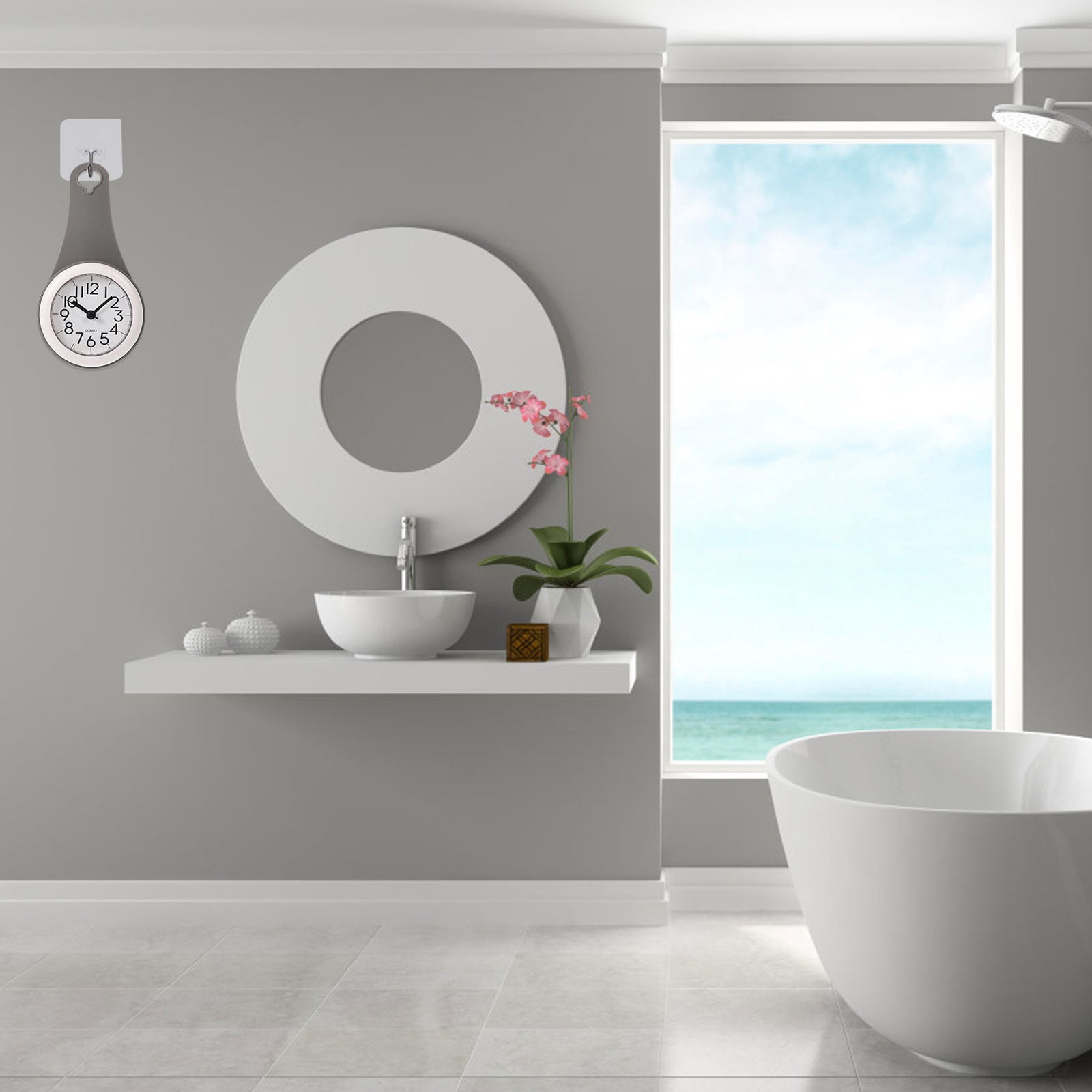 1pc Waterproof Bathroom Wall Clock with Suction Cup Hanging Mute Design