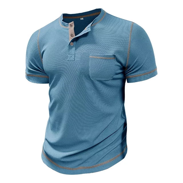 Camisa Henley De Manga Corta Con Gofres Para Hombre 2024
