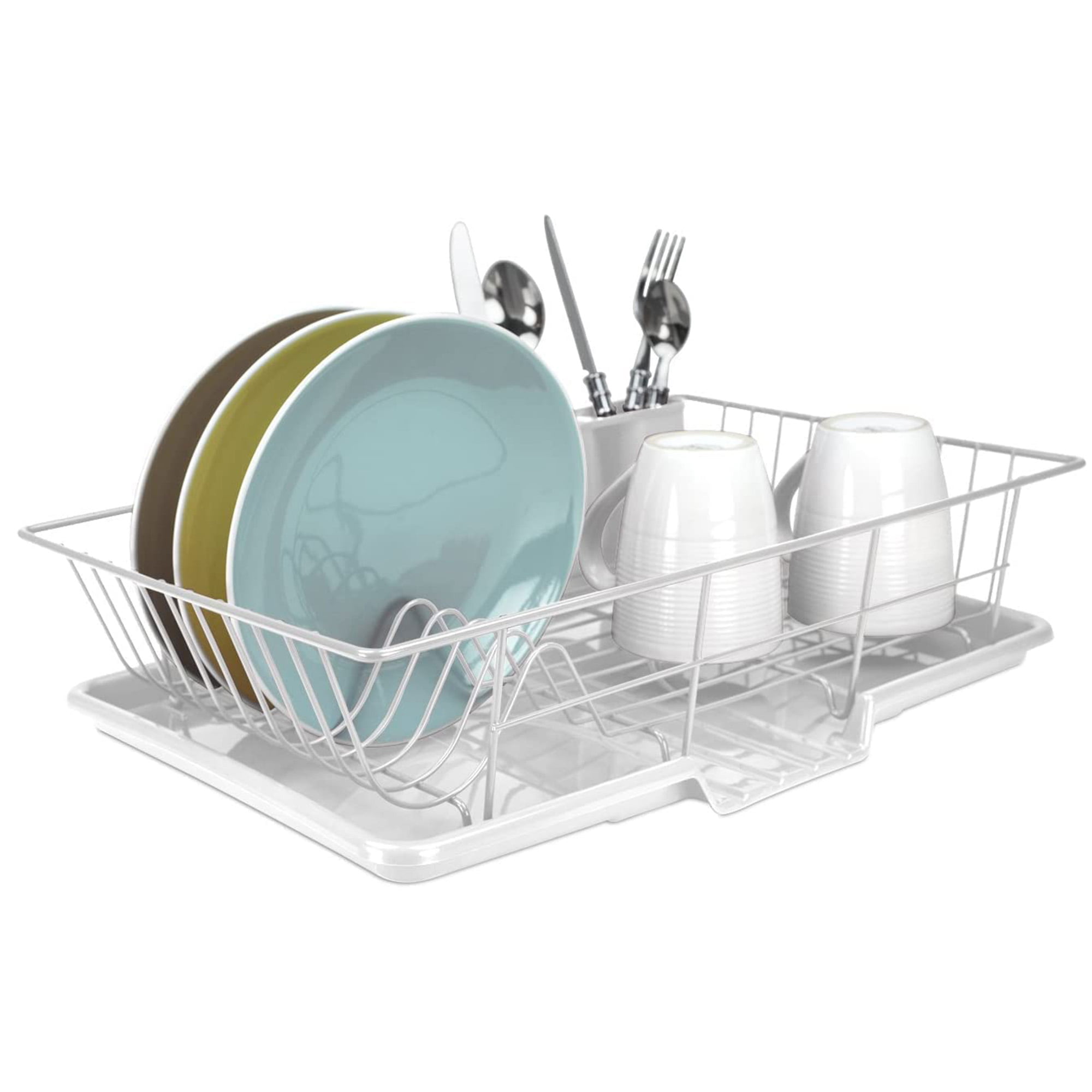 Joey’z 3-Pc Extra Large Dish Drying Rack with Drainboard and Utensil Holder  Set, Red