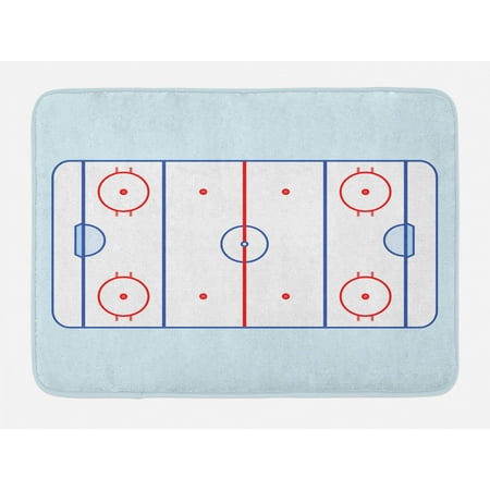 Hockey Bath Mat Ice Hockey Field In Blue Tones And Red Graphic