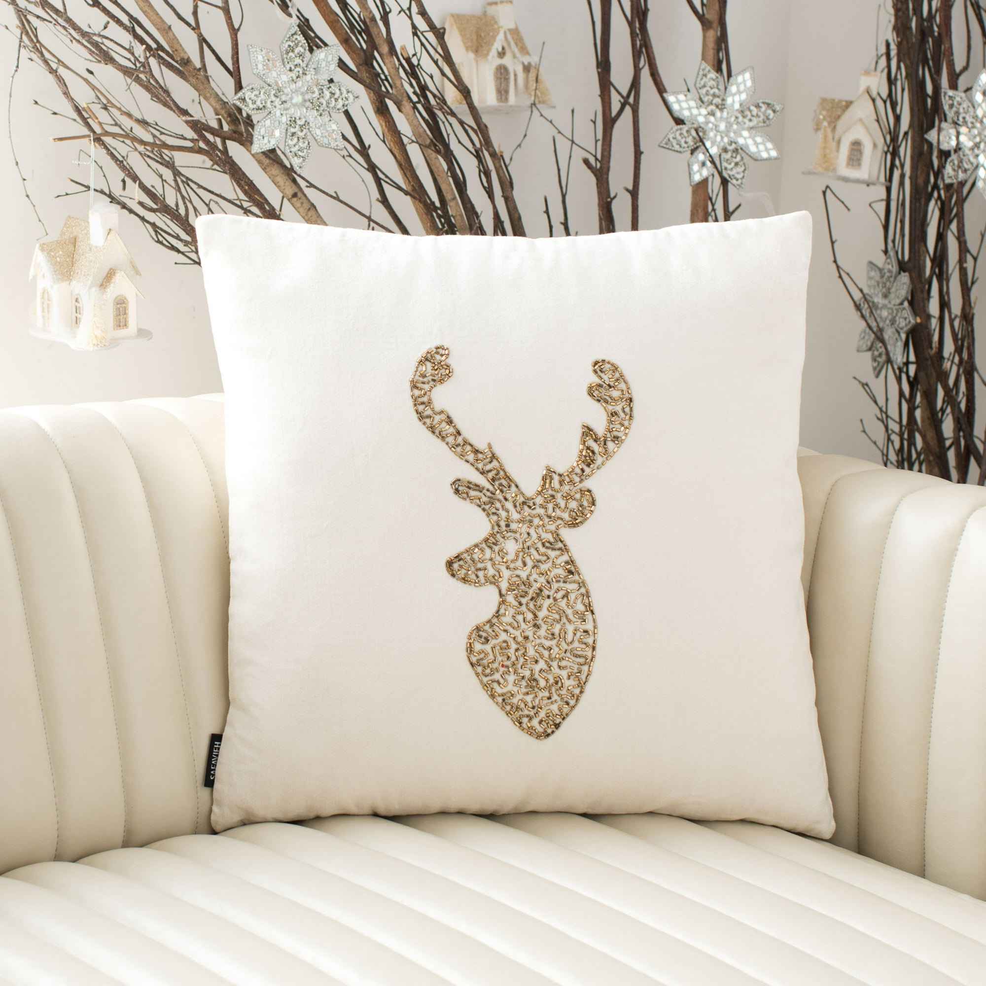 SAFAVIEH Rein Novelty Pillow, 18" x 18", Beige