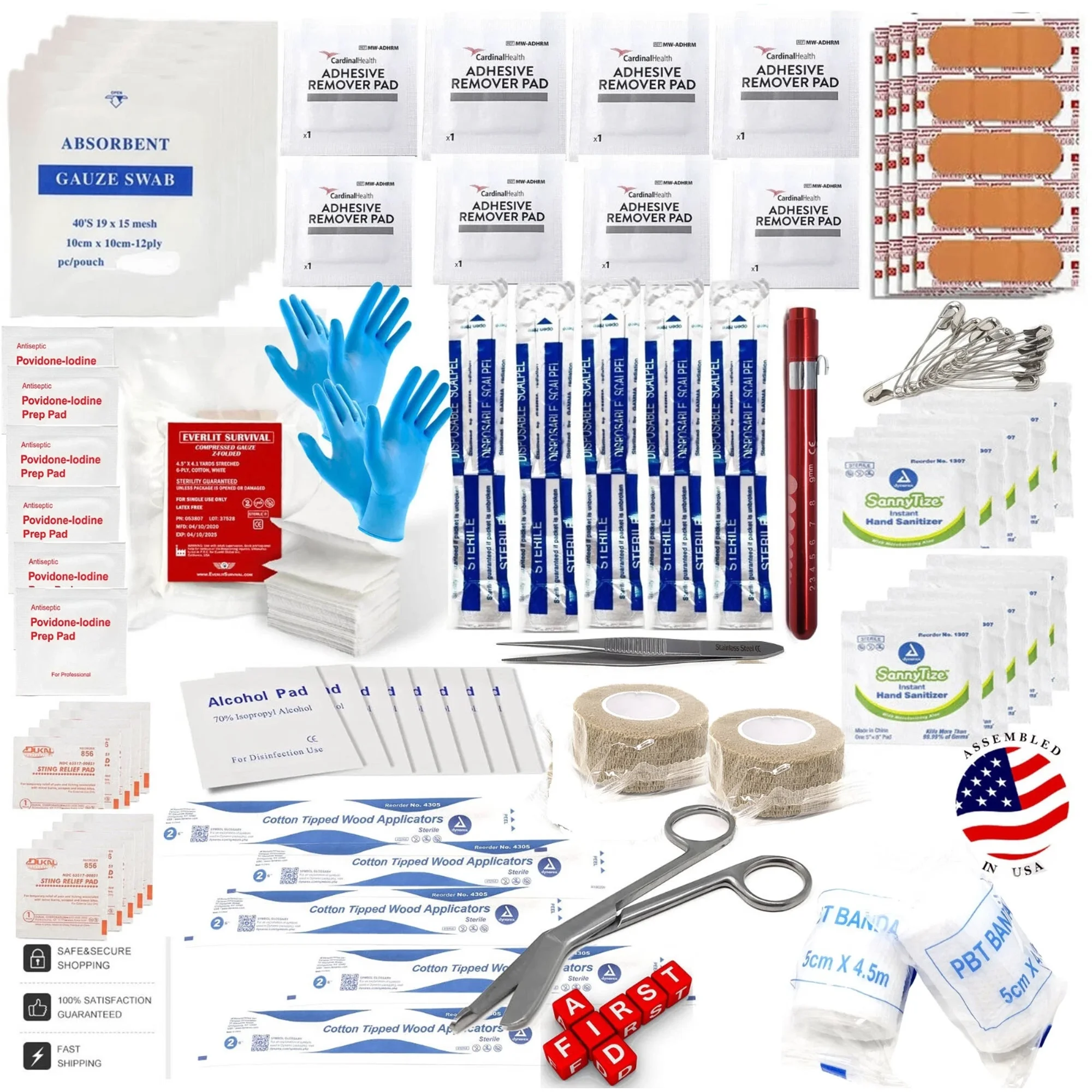 105 Pcs Basic First Aid Kit Mini Emergency Kits for Car, Basic Outdoor Essentials - Scissors, Tape, Band- aids Antiseptic Swabs and More - Kit for Outdoor Adventures