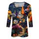 thumbnail image 3 of Camisa para mujer, moda informal, cuello cuadrado, manga 3/4, suelta, camiseta estampada de Halloween, top para mujer, 3 of 4