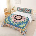 thumbnail image 2 of jejeloiu Folk Floral Queen Comforter Set For Men Women,Retro Print Comforter Sets Queen,Blue Pink Green,Reversible,3 Pieces,1 Comforter and 2 Pillowcases, 2 of 7