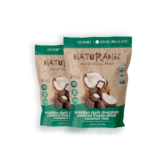 Naturanic Organic Dark Chocolate Covered Freeze-Dried Coconut Snack, - Pack Of 2
