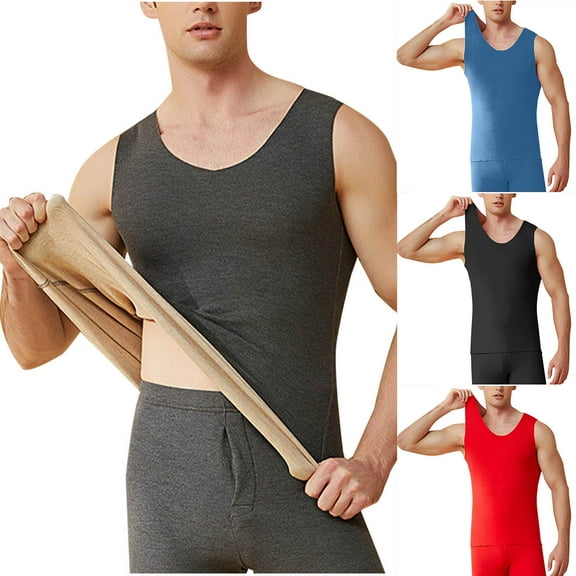 Bovxnpu Mens Fleece Lined Thermal Top Pajamas Top, Mens Winter Warm Thermal Tank Top Fleece Lined Sleeveless Vests