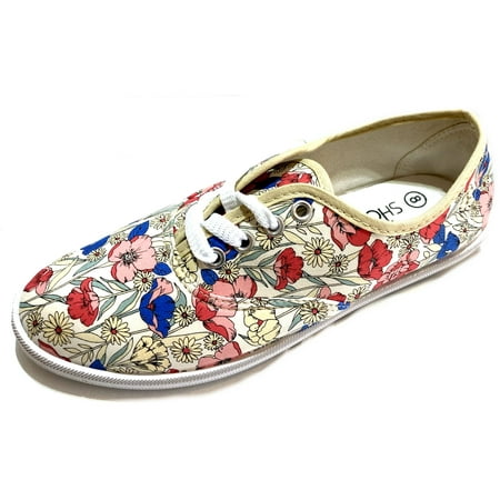

Womens Canvas Lace Up Shoes 324 Brown Flower 10