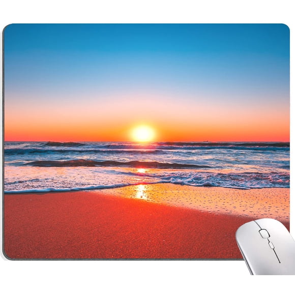 DUADELI Beach Sunrise Mouse Pad, Seaside Wave Sunset Mouse Pad Custom Design, Square Waterproof Mouse Pad Non-Slip Rubber Base MousePads for Office Laptop, 9.5 inchx7.9 inchx0.12 inch Inch