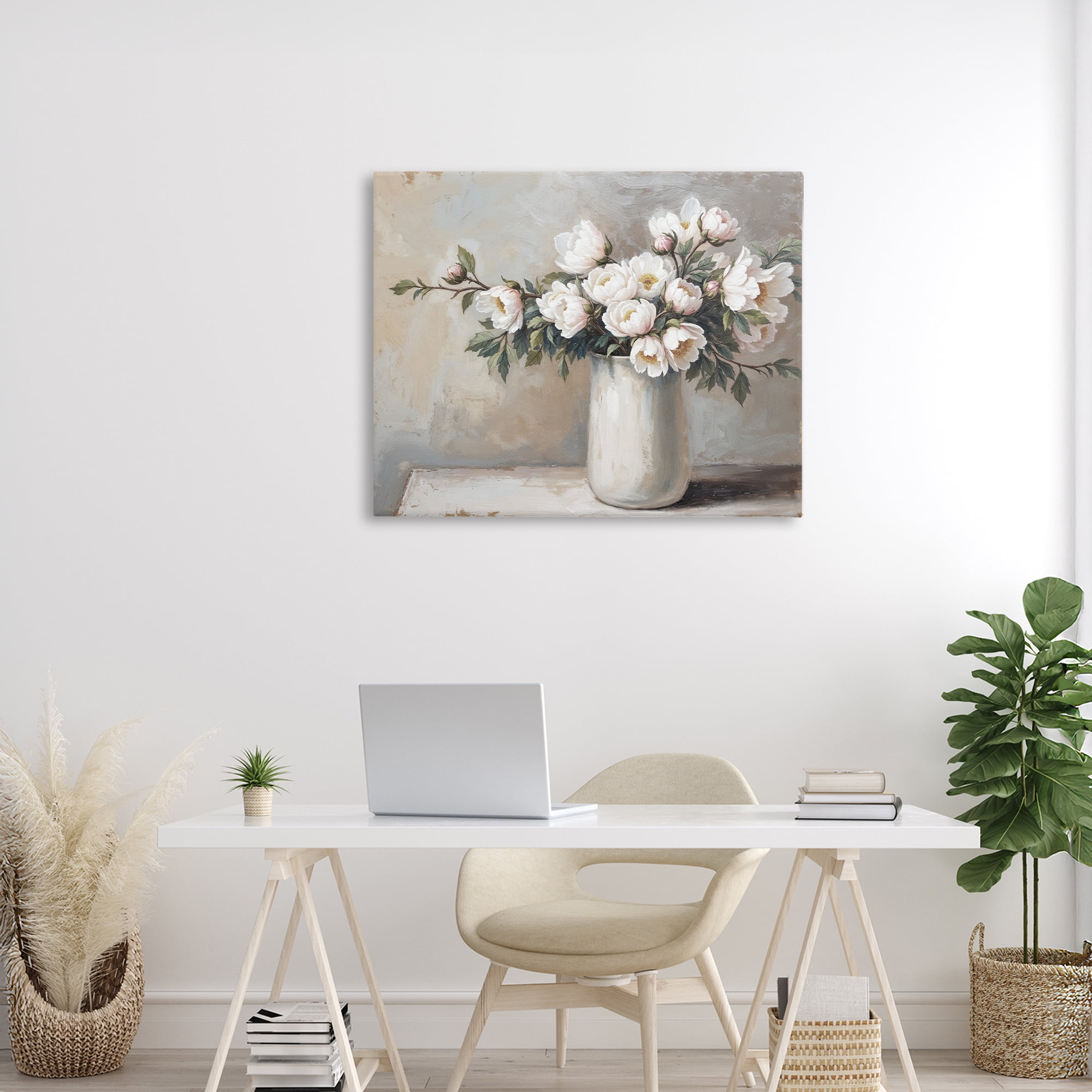 White Flowers in Vase Still Life Canvas Wall Art, design by Lettered and Lined