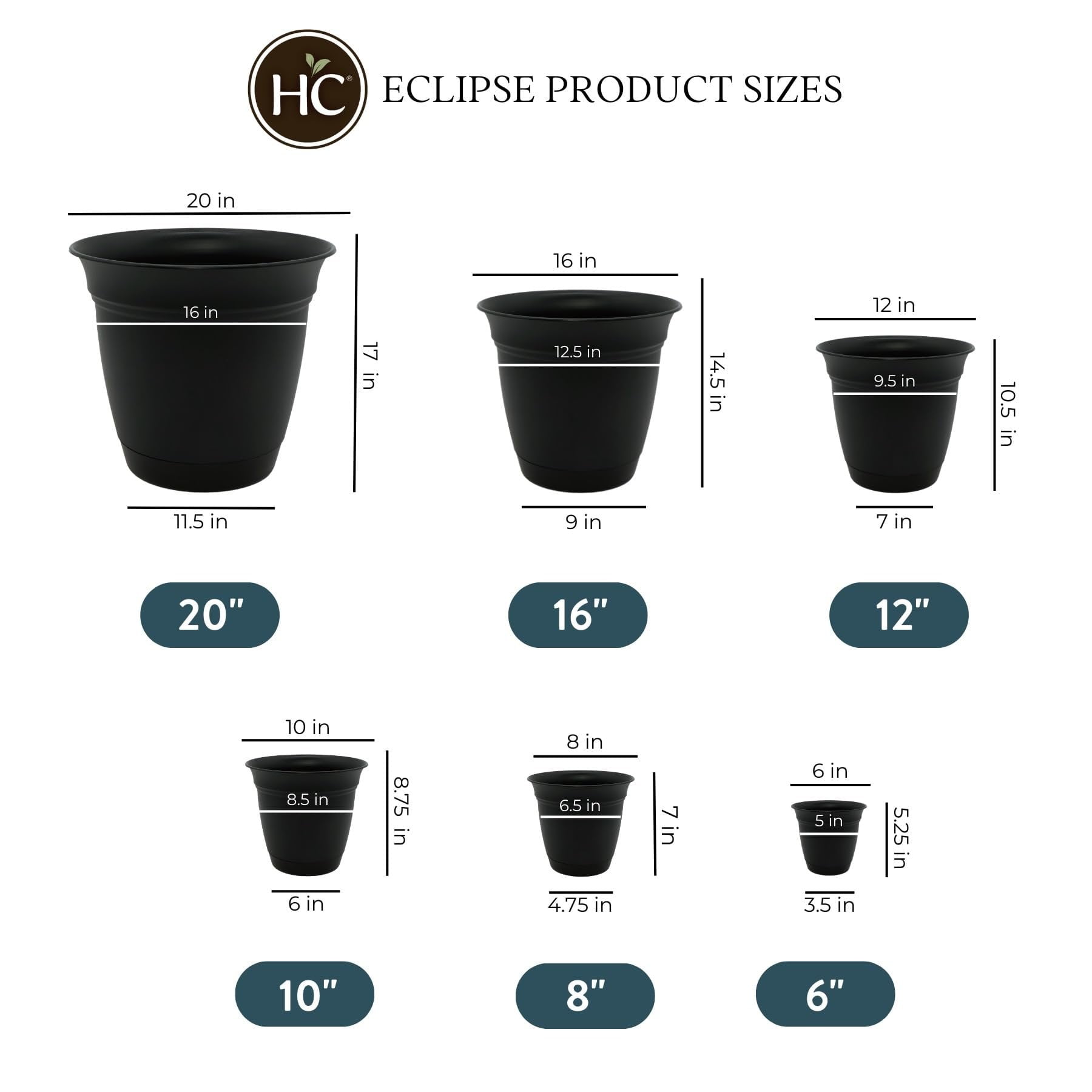 The HC Companies 12 Inch Eclipse Round Planter with Saucer - Indoor Outdoor Plant Pot for Flowers, Vegetables, and Herbs, Black