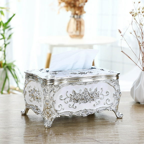 Vintage Style Tissue Box Cover, Acrylic Desktop Tissue Holder with Decorative Design for Living Room, Bedroom, Desk, or Bathroom