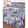 thumbnail image 3 of Quilts Full Size, Teal Purple Palm Trees Soft Comforter Bedding Set for Bed, Summer Botanical Tropical Leaves Lightweight Quilted Bedspread with Pillow Cover(2 Pieces) for All Season, 78x90 Inch, 3 of 6